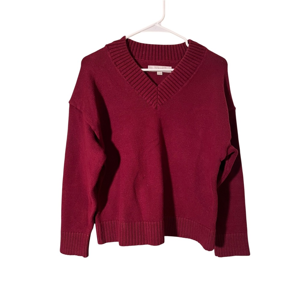 Loft Women's Size XS Slight V-Neck Sweater Burgundy Maroon Long Sleeve Cotton